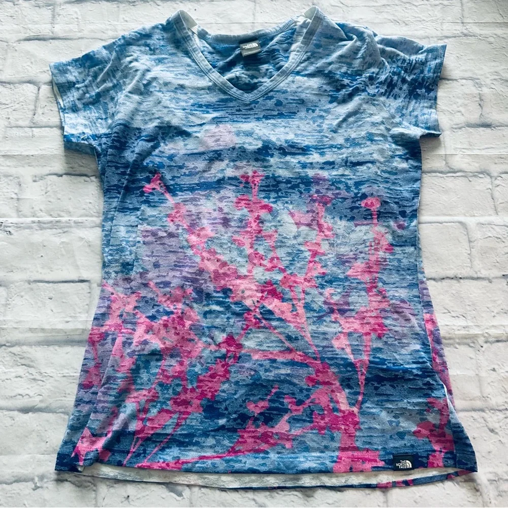The North Face Burnout T-Shirt M | Blue Pink Purple White Sheer Short Sleeve - Picture 3 of 7